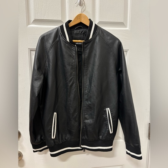 XRAY Jeans Faux Leather Viscose Bomber Japan Eagle Embroidered Jacket Size M - Picture 2 of 7